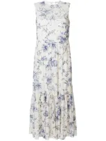 Red Valentino Pleated Printed Crepe De Chine Midi Dress In White