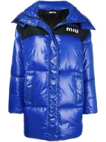 Miu Miu Blue Oversized Down Jacket In Bluette