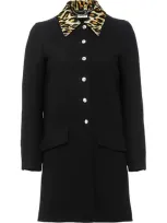 Miu Miu Lurex Leopard Collar Coat In Nero