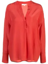 Vince Tunic V-neck Blouse In Red