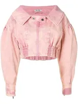 Miu Miu Cropped Denim Jacket In F0028 Pink