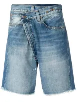 R13 Asymmetric Denim Shorts In Blue