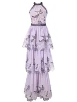 Marchesa Notte Embroidered Sleeveless Dress In Purple