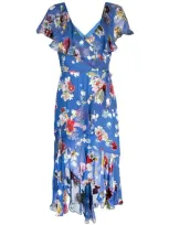 Alice And Olivia Electra Asymmetric Floral-print Fil Coupé Chiffon Dress In Multicolour