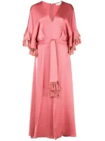 Sachin & Babi Jenny V-neck Short-sleeve Tassel-trim Dress W/ Slit In Pink