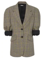 Miu Miu Checked Wool Blazer In Plaid