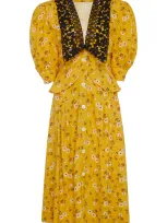 Miu Miu Daisy-print Lace-collar Dress In Yellow