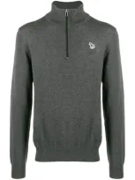 Ps By Paul Smith Zipped Turtle Neck Sweater In Grey