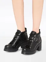 Miu Miu Lace-up Platform Booties In Black