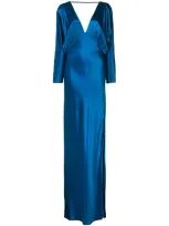 Michelle Mason Dolman Sleeve Silk Gown In Blue