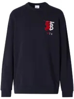 Burberry Logo Embroidery Cotton Jersey Sweatshirt In Dark Blue