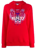 Kenzo Embroidered Tiger Logo Hoodie In Red