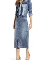 Wash Lab Long Sleeve Denim Midi Dress In Blue