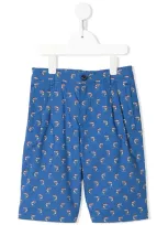 Dolce & Gabbana Kids' Bermuda Shorts In Poplin With Sunlounger And Parasol Print In Blue