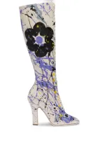 Miu Miu Paint Splattered Lace-up Boots In White