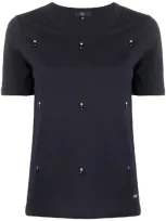 Fay Crystal-embellished Crew Neck T-shirt In Blue