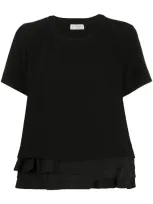 Alberto Biani Ruffled-hem Crew-neck T-shirt In Black