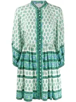 Sandro Mix-print Shirt Dress In Green