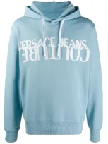 Versace Jeans Couture Logo Print Hoodie In Blue