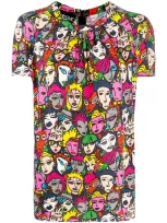 Boutique Moschino All-over Graphic Print Blouse In Black