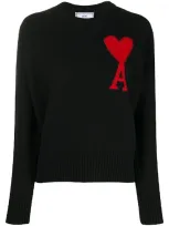 Ami Alexandre Mattiussi Black Ami De Coeur Crewneck Sweater In 001 Black