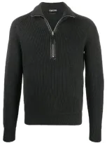 Tom Ford Funnel Neck Zip-up Jumper In Black