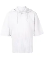 Issey Miyake Pleated Short-sleeve Hoodie In Grey