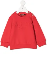 Balmain Babies' Embossed Logo Crew Neck Sweatshirt In Arancio