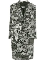 Boutique Moschino Cartoon Faces Coat In Black