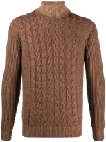 Altea Cable-knit Roll Neck Jumper In Brown