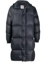 Moncler Full-length Padded Jacket With Hood Stripes In Blue