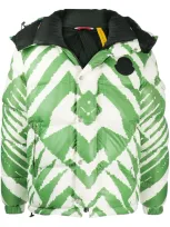 Moncler Geometric-print Down-feather Jacket In Green