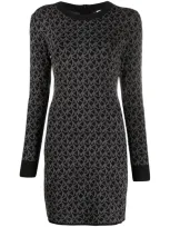 Michael Michael Kors Monogram-logo Knitted Dress In Black