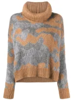 Liu •jo Camouflage-print Roll-neck Jumper In Neutrals