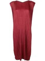 Issey Miyake Pleated Midi Dress In Red