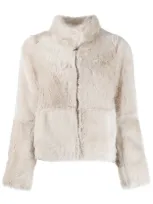 Urbancode Faux-fur High-neck Jacket In Neutrals