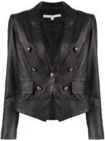 Veronica Beard Double-breasted Effect Lamb Skin Jacket In Black