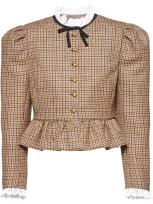 Miu Miu Puff-sleeve Fitted Jacket In Brown