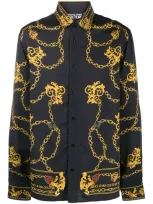 Versace Jeans Couture Chain & Baroque Logo Print Shirt In Black