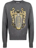 Versace Jeans Couture Logo-embroidered Knit Jumper In Grey