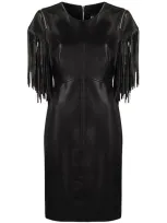 Boutique Moschino Fringed Sleeve Midi Dress In Black