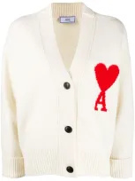 Ami Alexandre Mattiussi Ami Ami De Coeur Motif Intarsia Cardigan In White