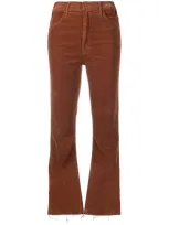 Mother Cropped Corduroy Flares In Orange