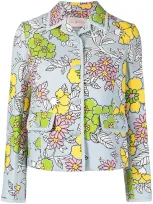 Tory Burch Wallpaper Floral Twill Crepe Jacket In Blue Wallpaper/floral