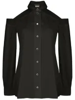 Just Cavalli Cut-out Shoulder Long-sleeved Shirt In Black