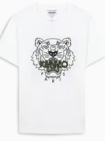 Kenzo White T-shirt With Tiger Embroidery And Logo