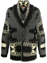 Alanui Geometric-pattern V-neck Cardigan In Black