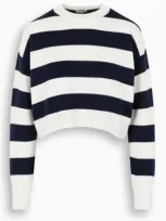 Miu Miu Ivory/navy Striped Cropped Sweater In Blue