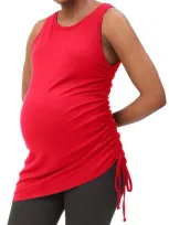 Stowaway Collection Asymmetrical Drawstring Ruched Maternity Tank In Crimson