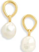 Monica Vinader Nura Freshwater Pearl Drop Frontal Hoop Earrings In 18ct Gold Vermeil/st Silver